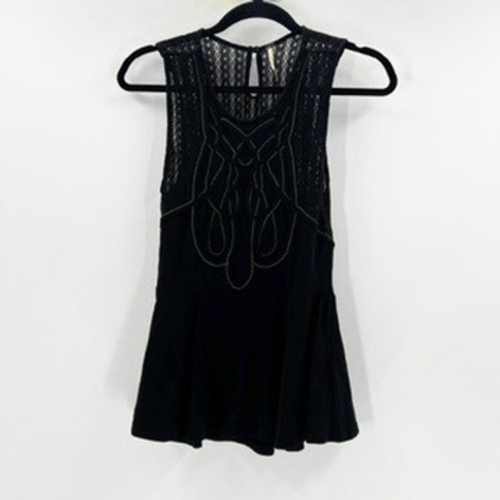 Free People Black Crochet Lace‎ Peplum Tank Top Women's Size Small